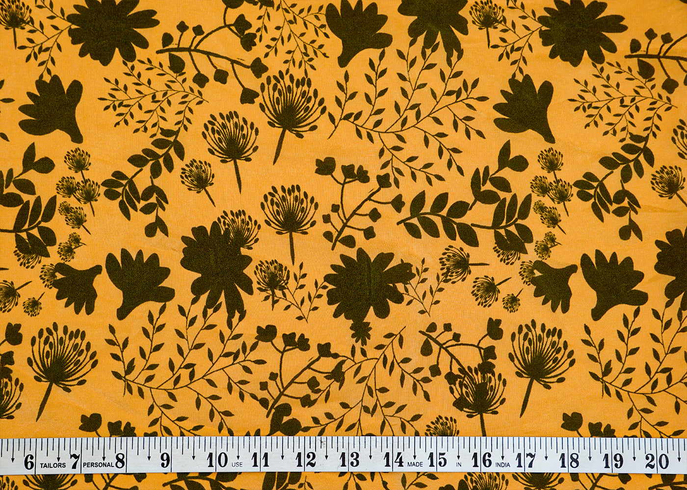 Dark Yellow Crepe Fabric with Allover Abstract Flower Pattern 14526