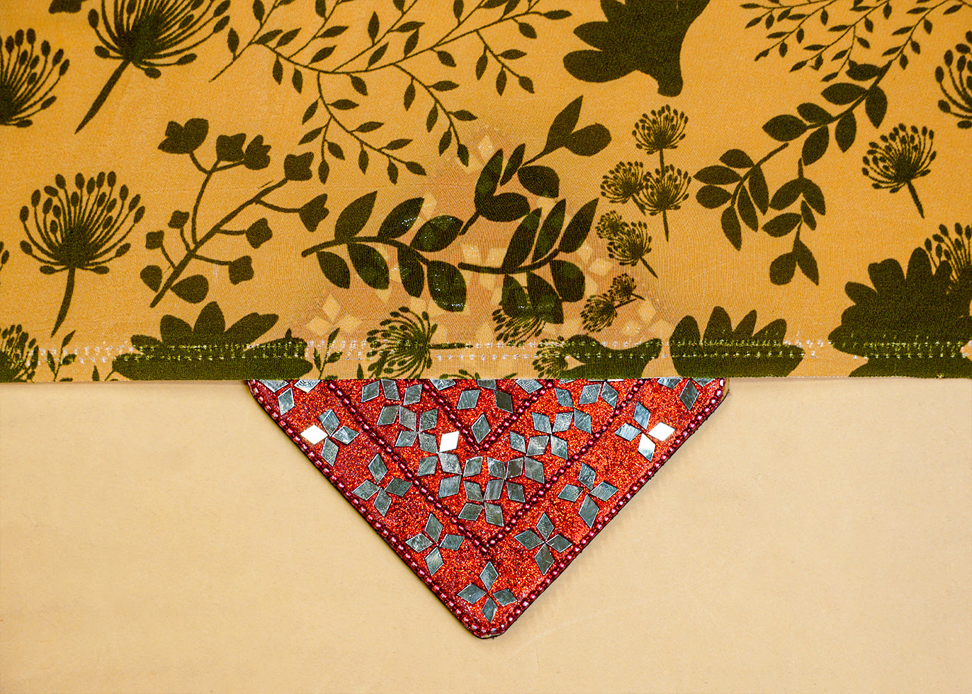 Dark Yellow Crepe Fabric with Allover Abstract Flower Pattern 14526