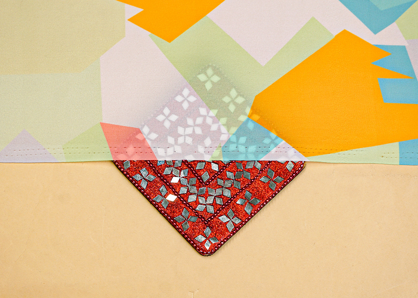 Mint Green Moss Crepe Fabric with Allover Geometric Print 14529