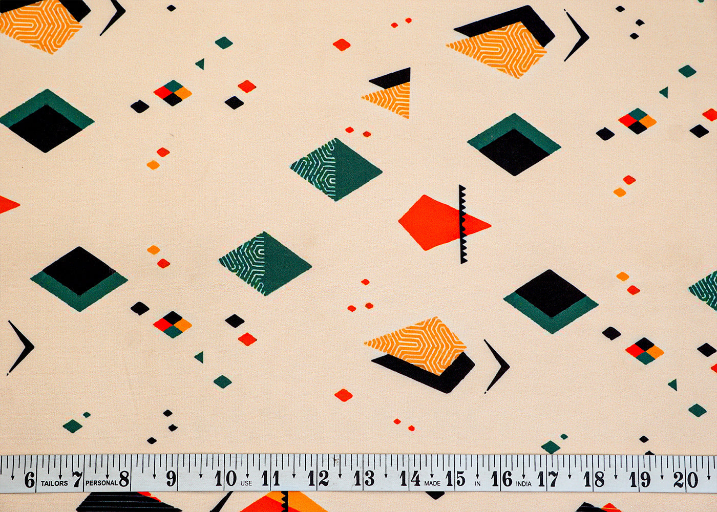 Off White Crepe Fabric with Allover Geometric Pattern 14536