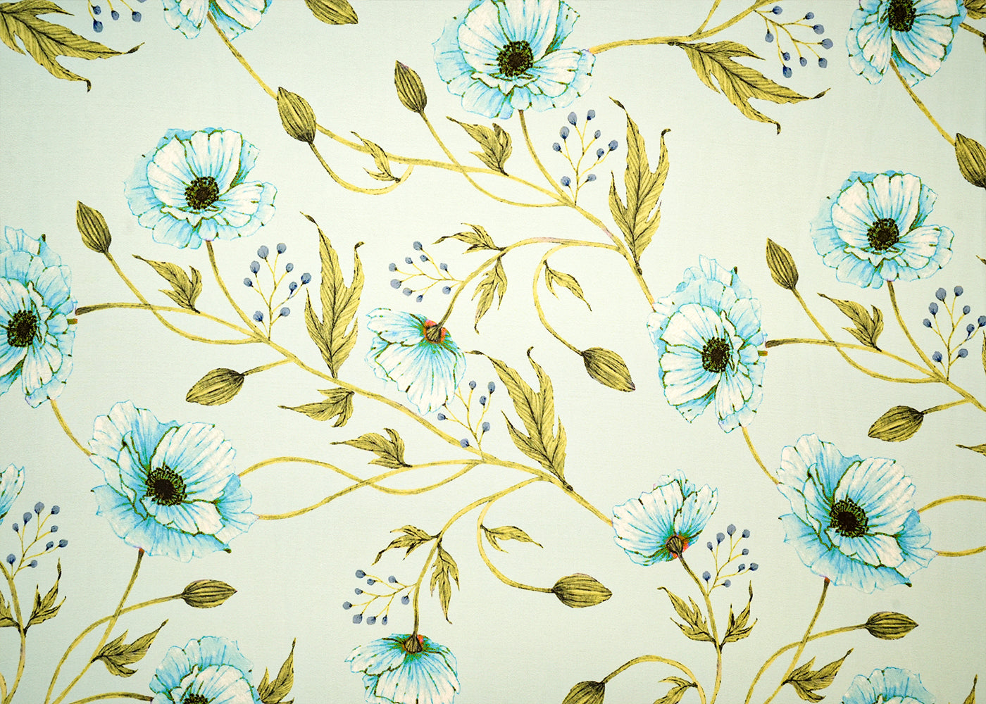 Ice Blue Crepe Fabric with Allover Floral Print 14537