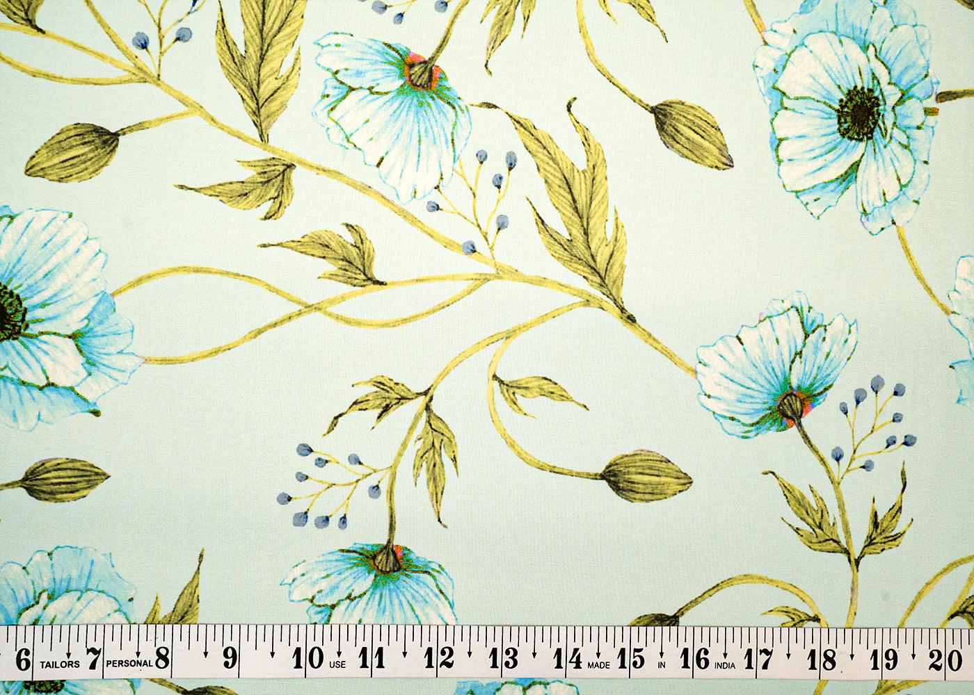 Ice Blue Crepe Fabric with Allover Floral Print 14537
