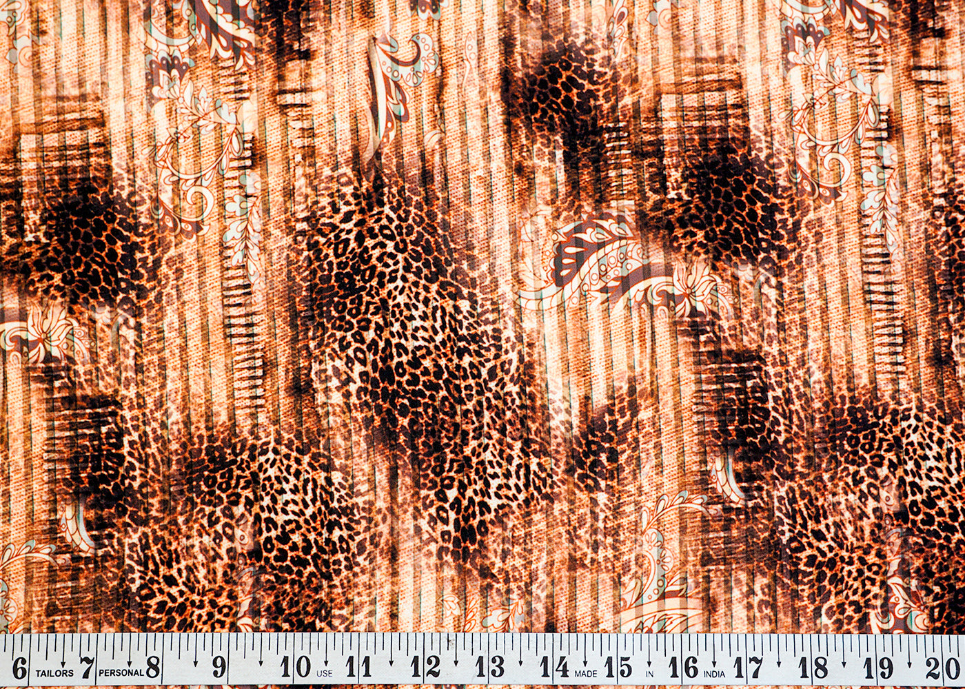 Brown Crepe Fabric with Patches of Leopard Print 14539