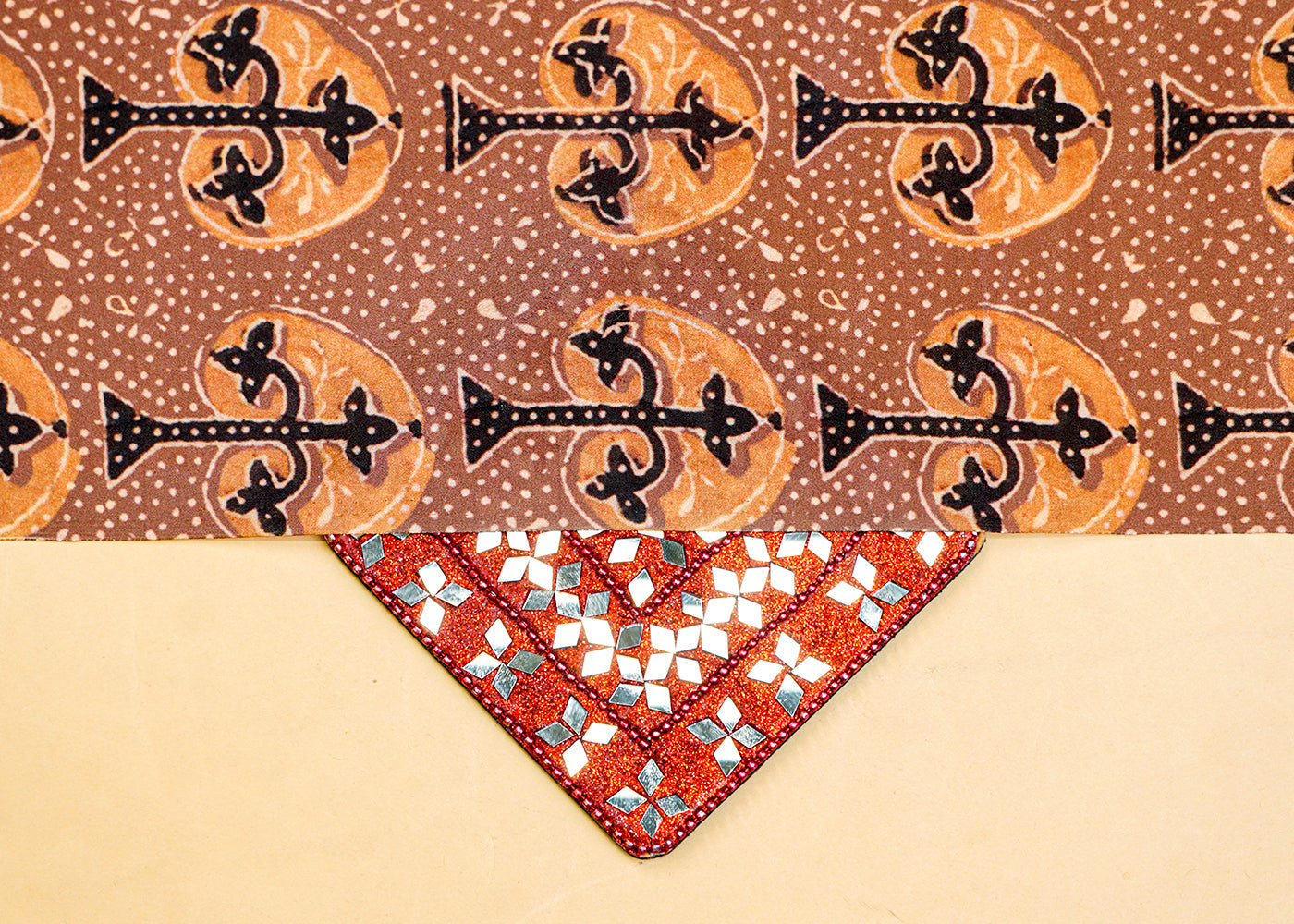 Light Brown Crepe Fabric with Allover Traditional Motif Print 14542