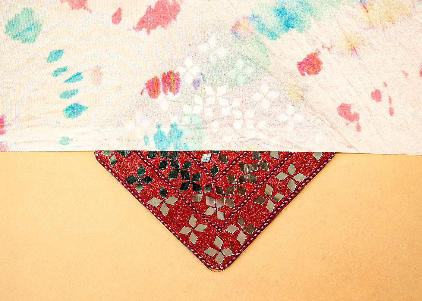 Multi-Color White Crepe Fabric with Allover Tie and Dye Print 14546