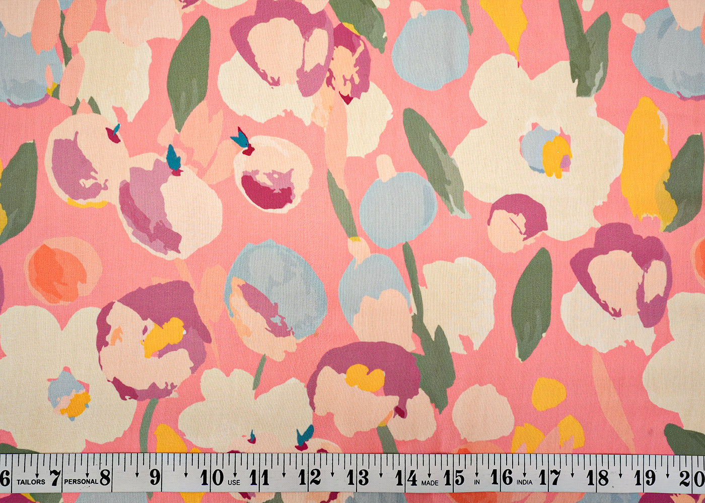 Baby Pink Modal Satin Fabric with All-Over Abstract Flowers 14547