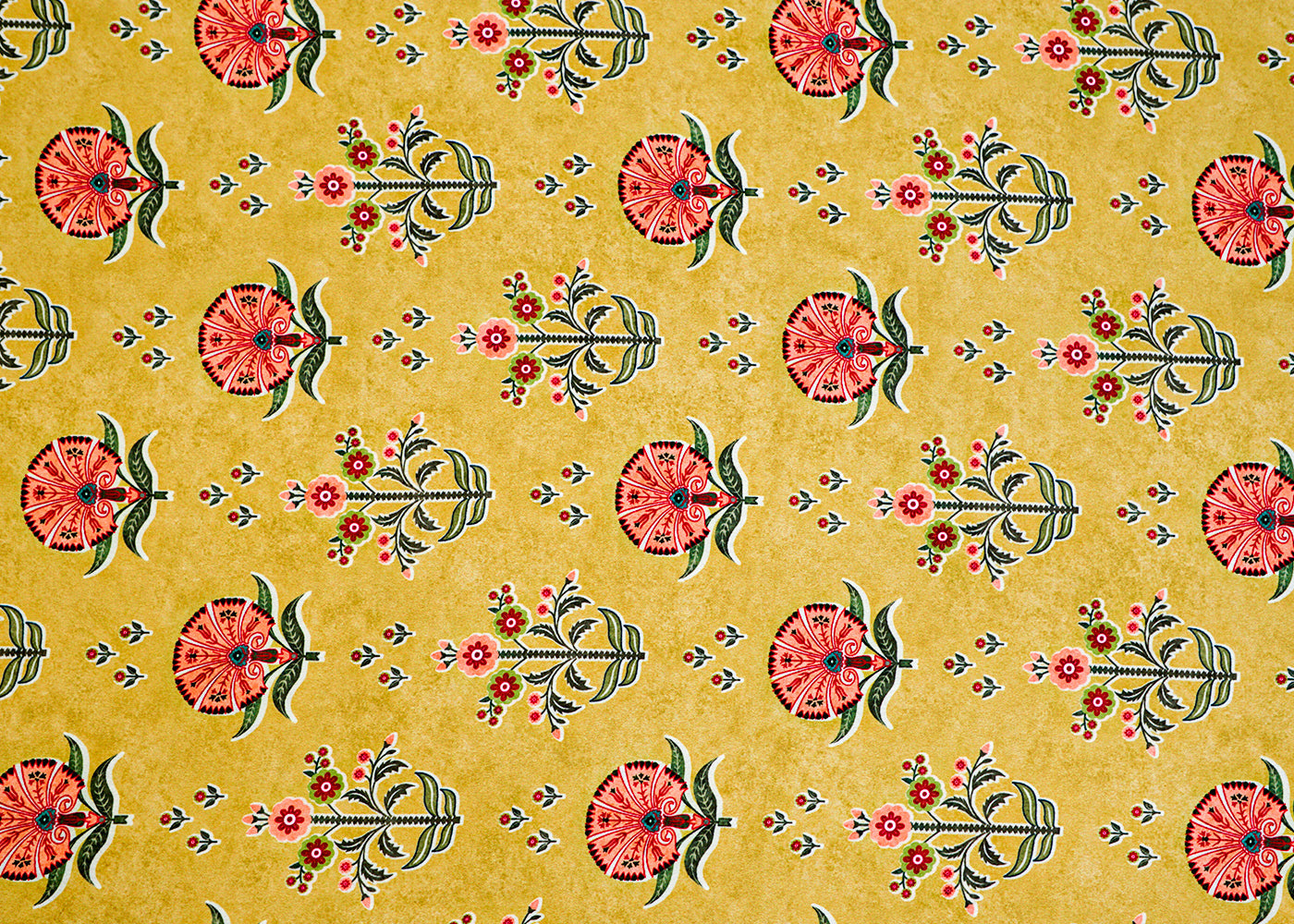 Light Green Moss Crepe Fabric with Allover Traditional Print 14553