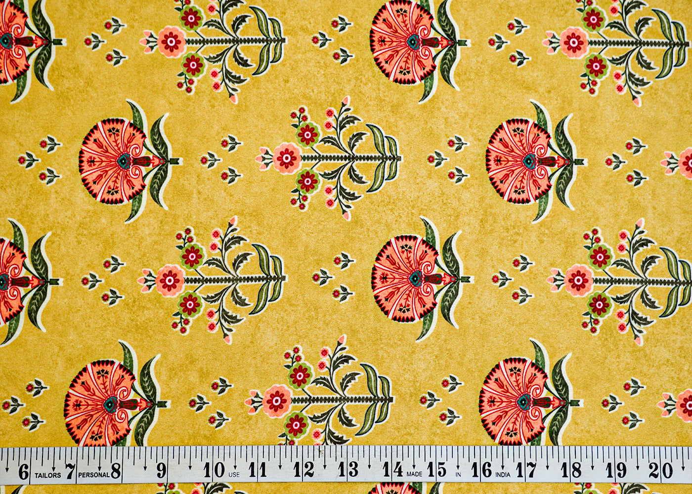 Light Green Moss Crepe Fabric with Allover Traditional Print 14553