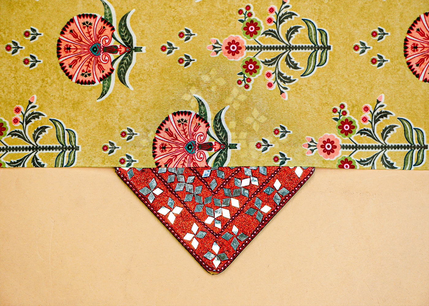 Light Green Moss Crepe Fabric with Allover Traditional Print 14553