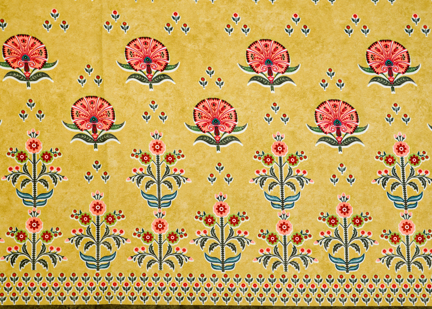 Mehendi Green Moss Crepe Fabric with Allover Traditional Print and One Side Border 14558