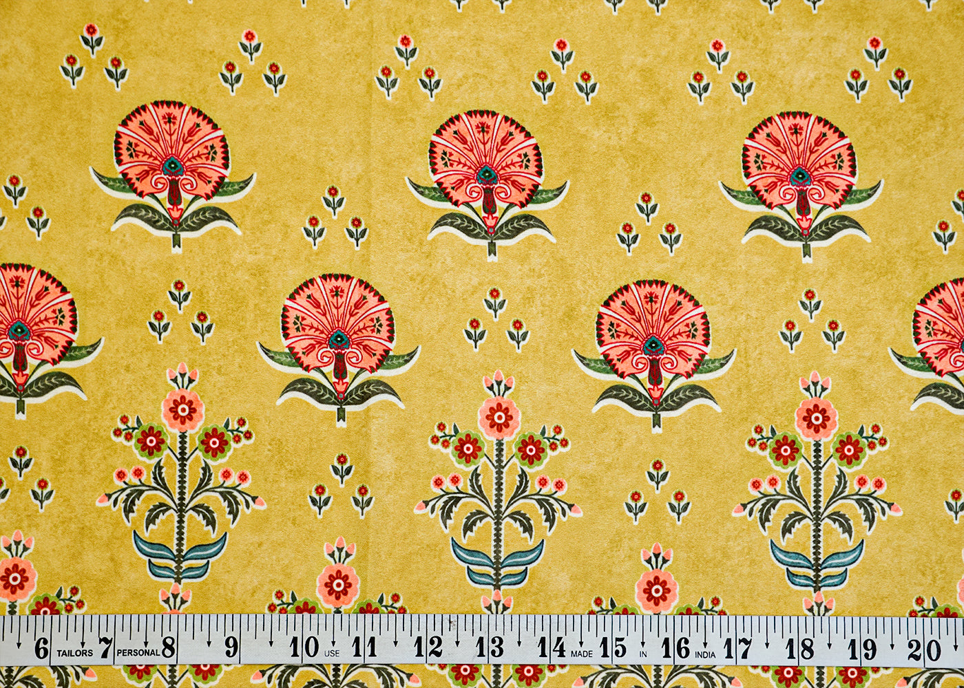 Mehendi Green Moss Crepe Fabric with Allover Traditional Print and One Side Border 14558