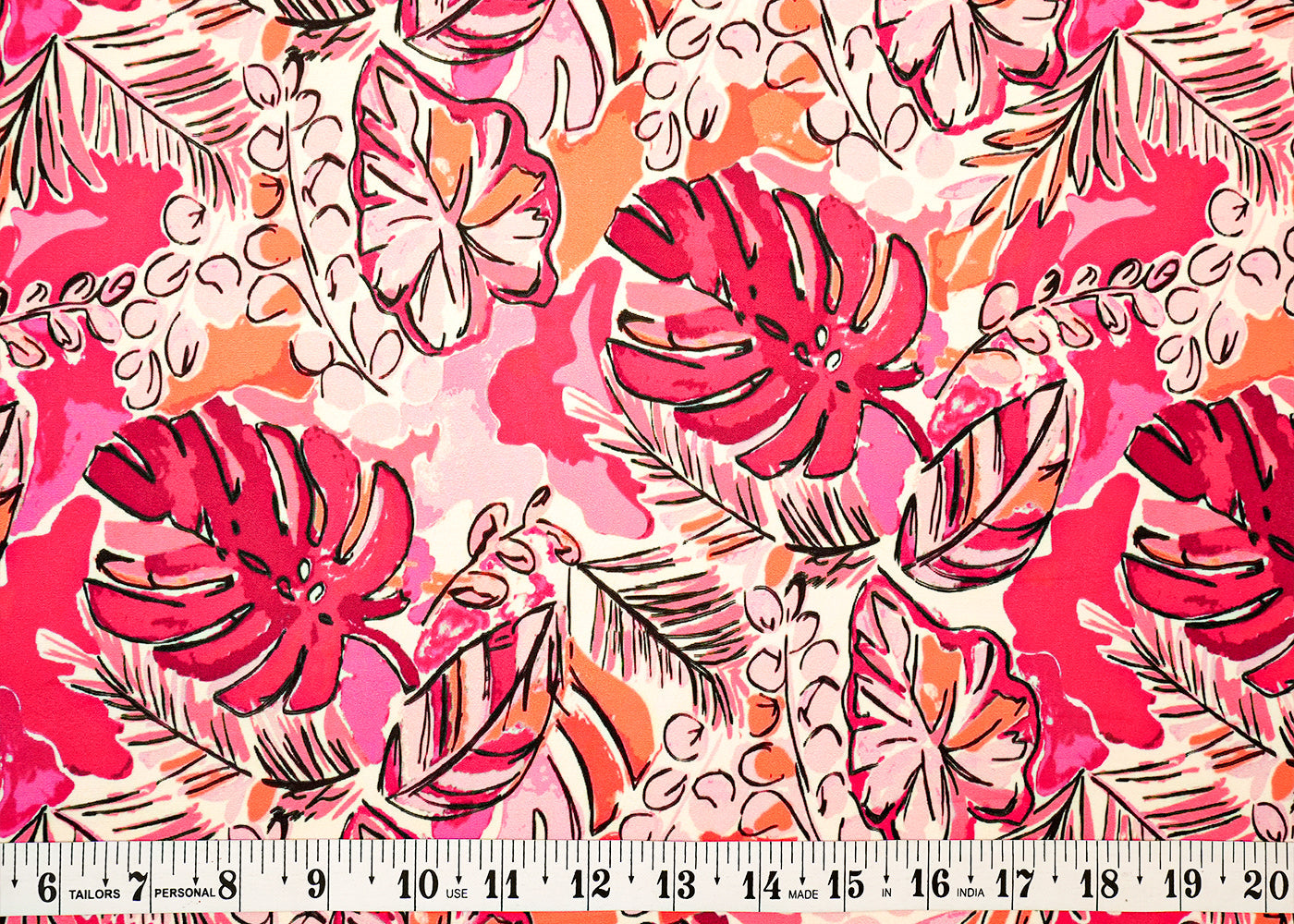 Pink Crepe Fabric with Allover Abstract Print 14561