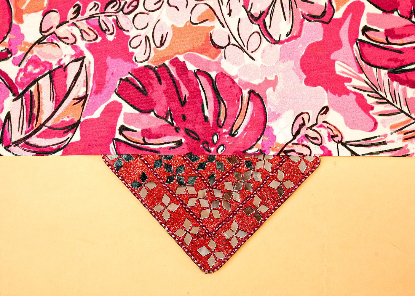 Pink Crepe Fabric with Allover Abstract Print 14561