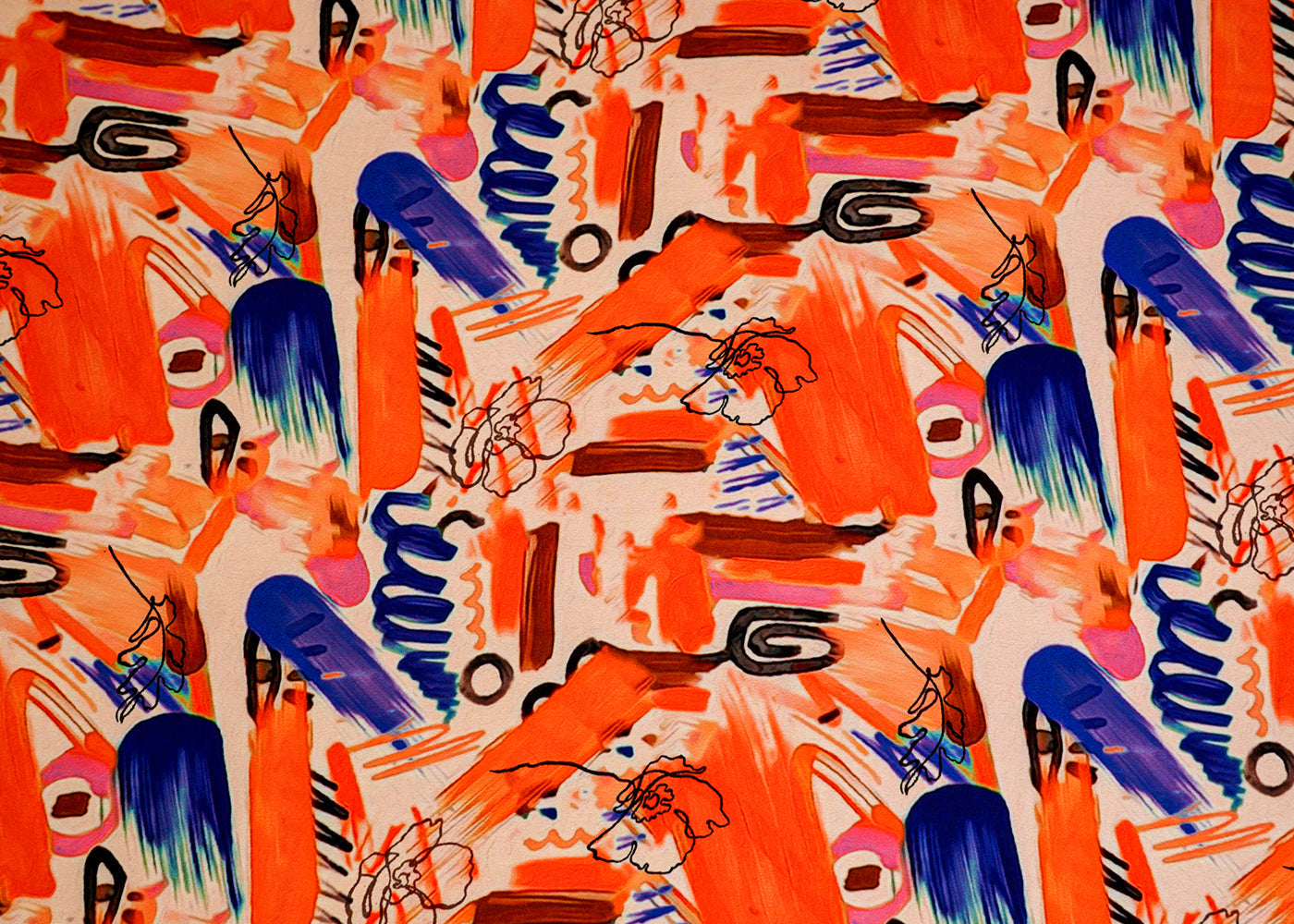 Orange Moss Crepe Fabric with Allover Abstract Print 14564