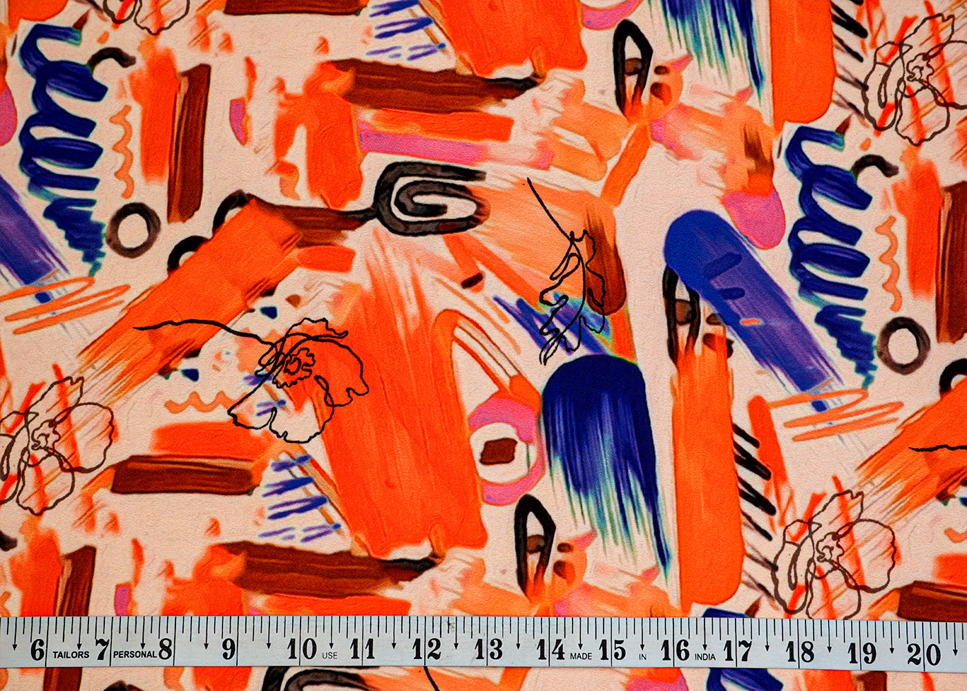 Orange Moss Crepe Fabric with Allover Abstract Print 14564