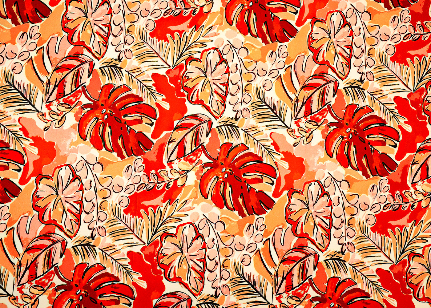 Deep Red Crepe Fabric with Allover Abstract Print 14571
