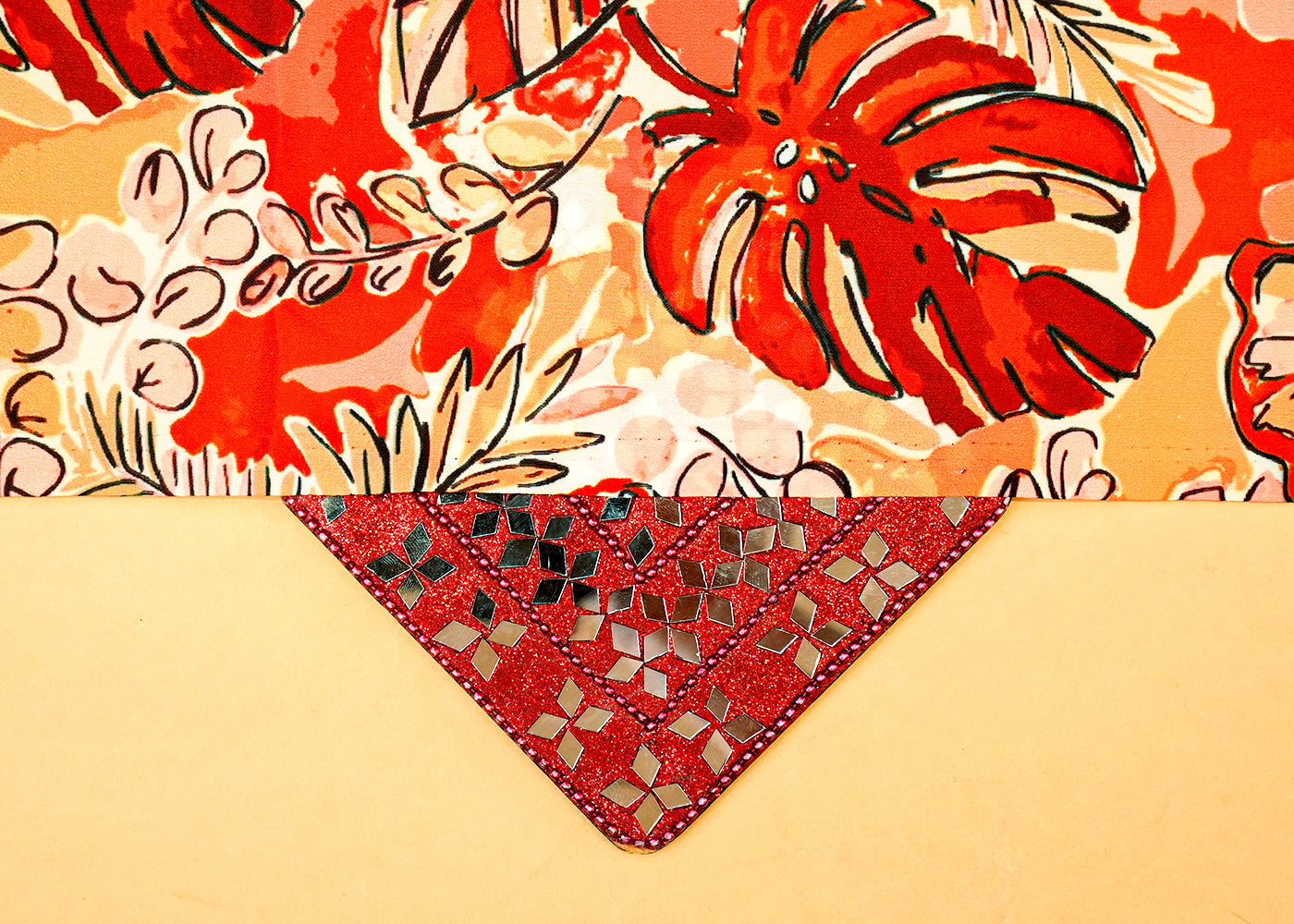 Deep Red Crepe Fabric with Allover Abstract Print 14571