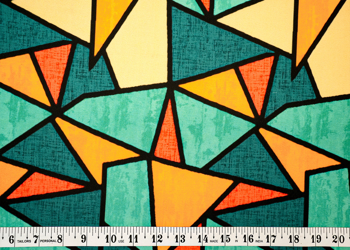 Teal Moss Crepe Fabric with Allover Geometric Pattern 14577