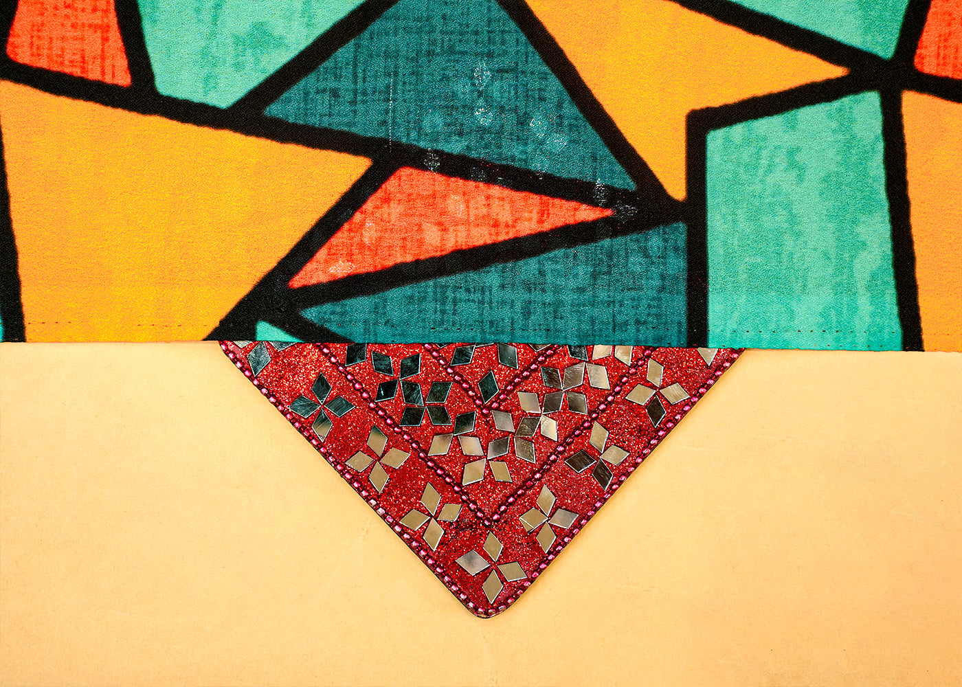 Teal Moss Crepe Fabric with Allover Geometric Pattern 14577