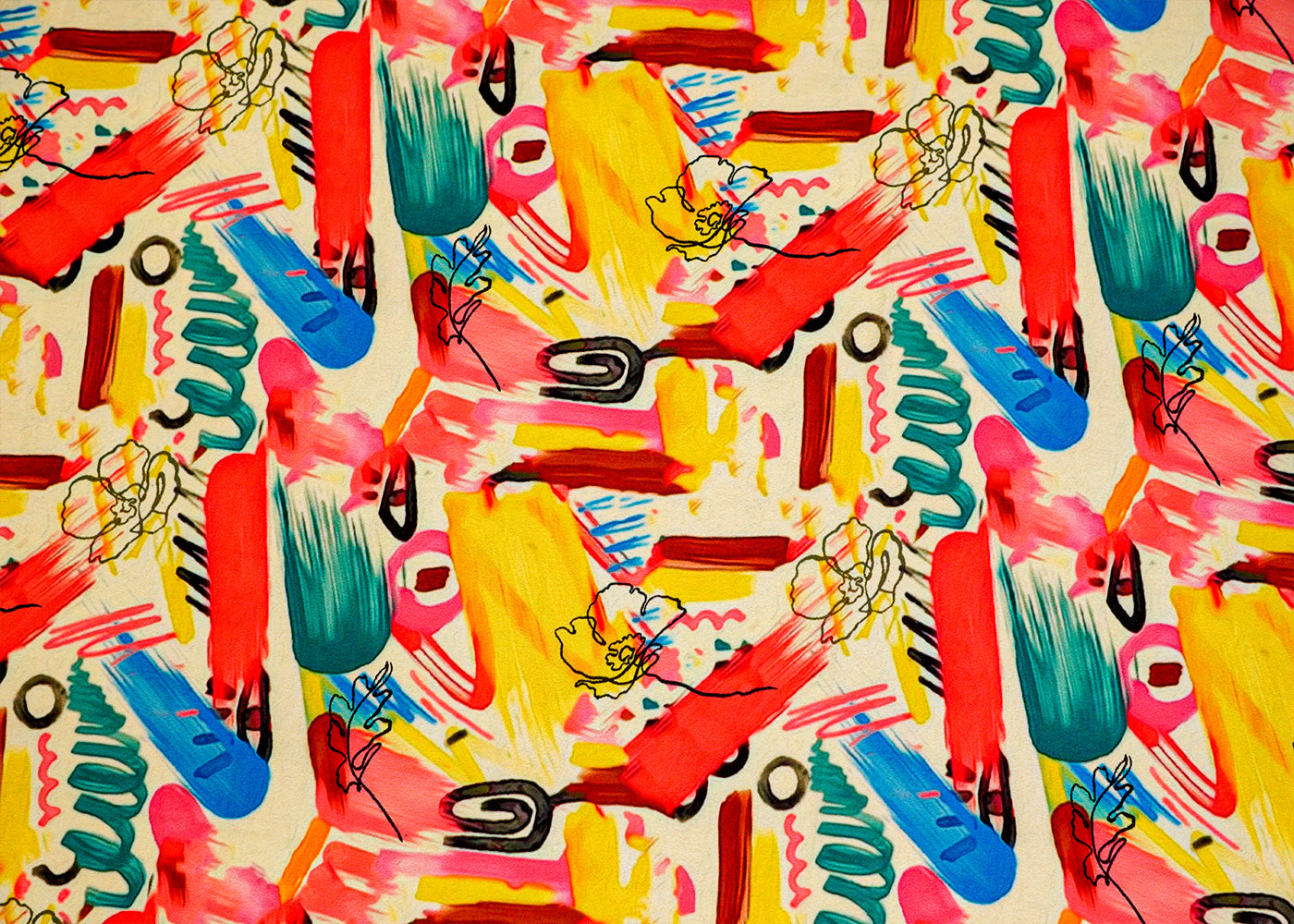 Yellow Moss Crepe Fabric with Allover Abstract Print 14585