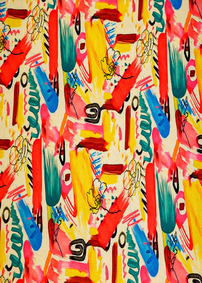 Yellow Moss Crepe Fabric with Allover Abstract Print 14585