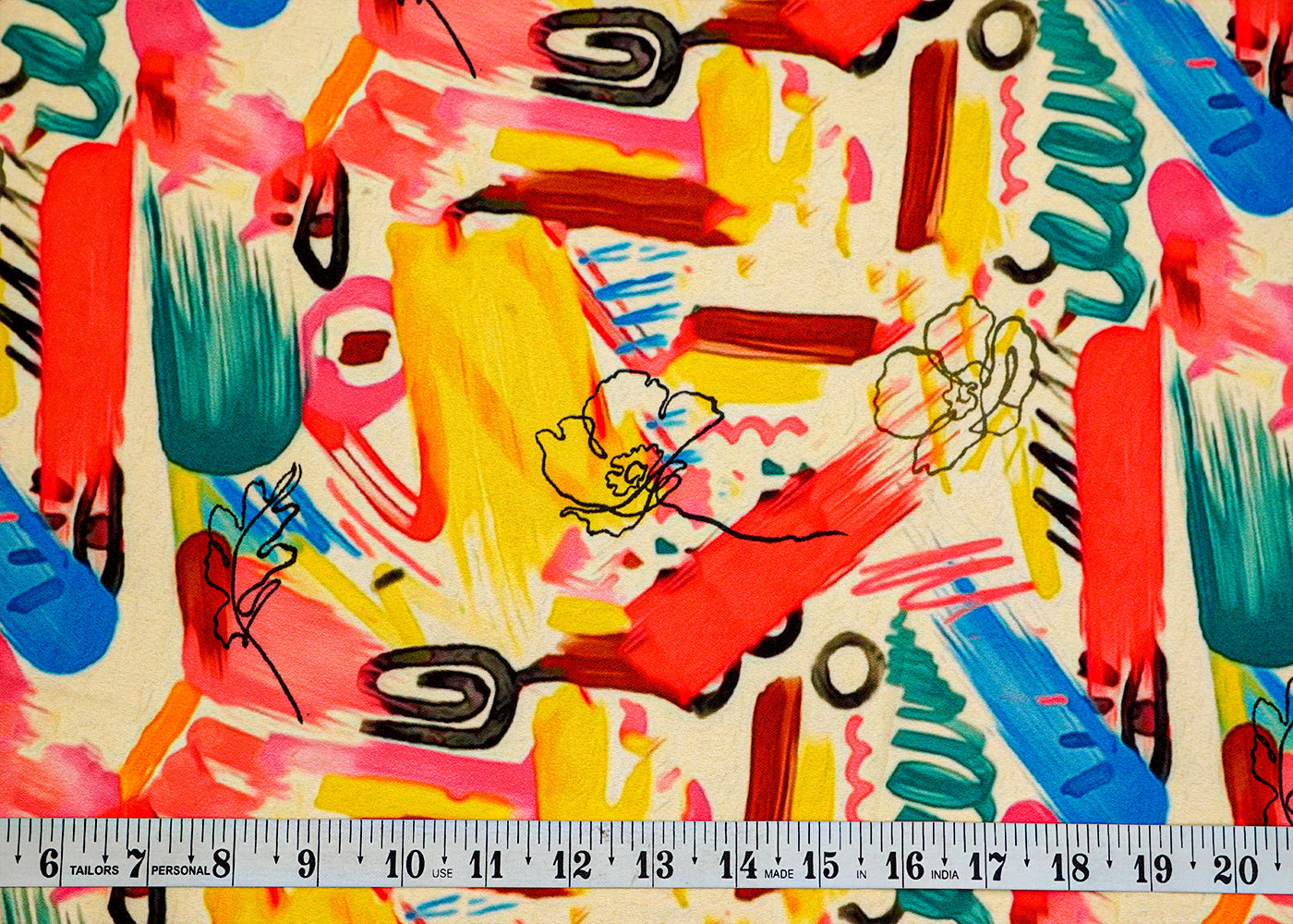 Yellow Moss Crepe Fabric with Allover Abstract Print 14585