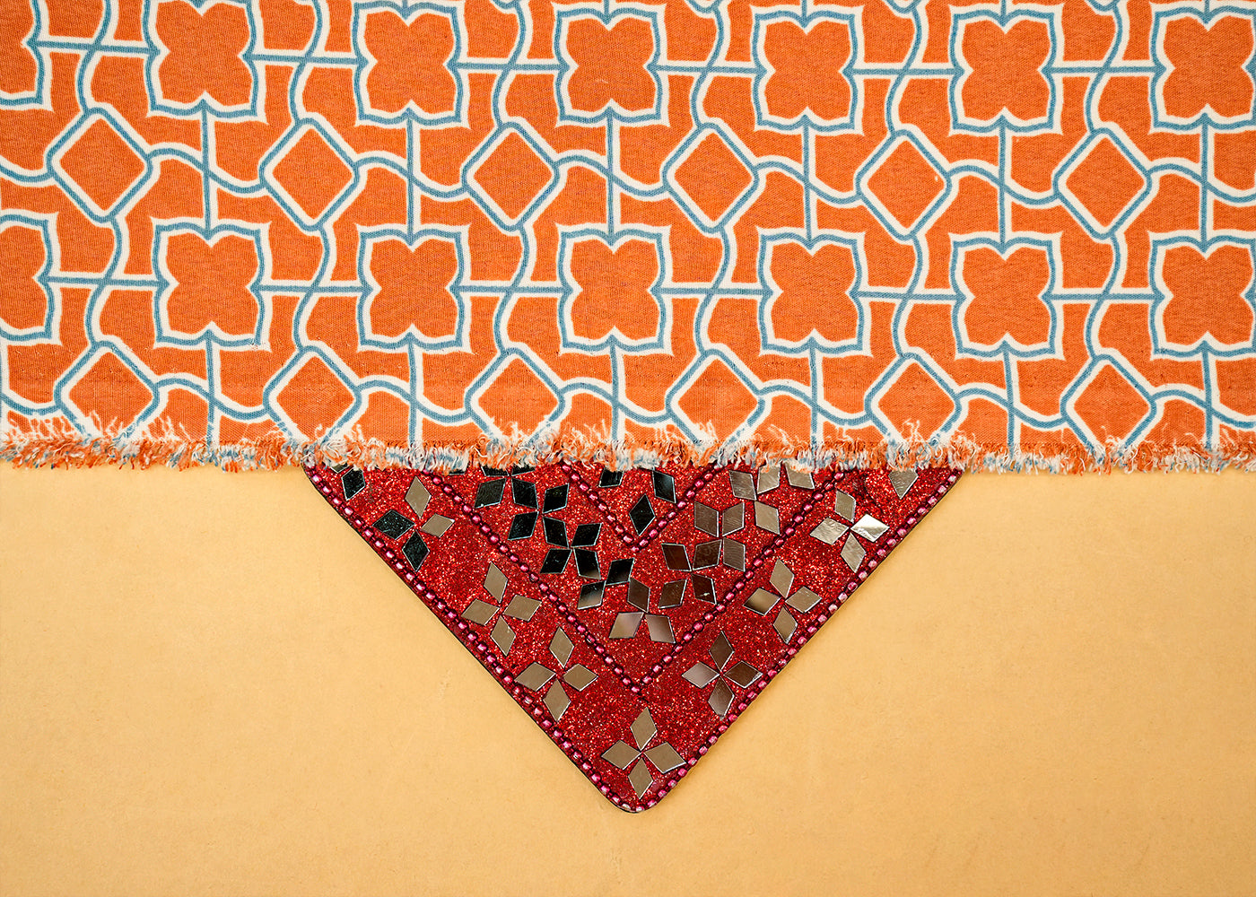 Rust Crepe Fabric with Allover Geometric Print 14589