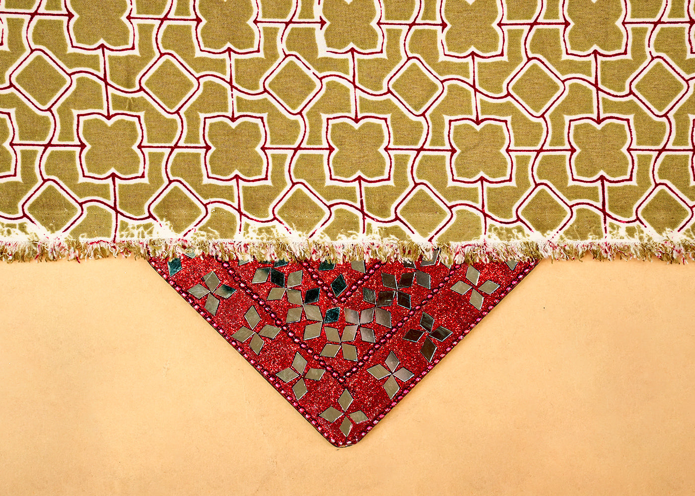 Olive Green Crepe Fabric with Allover Geometric Print 14596