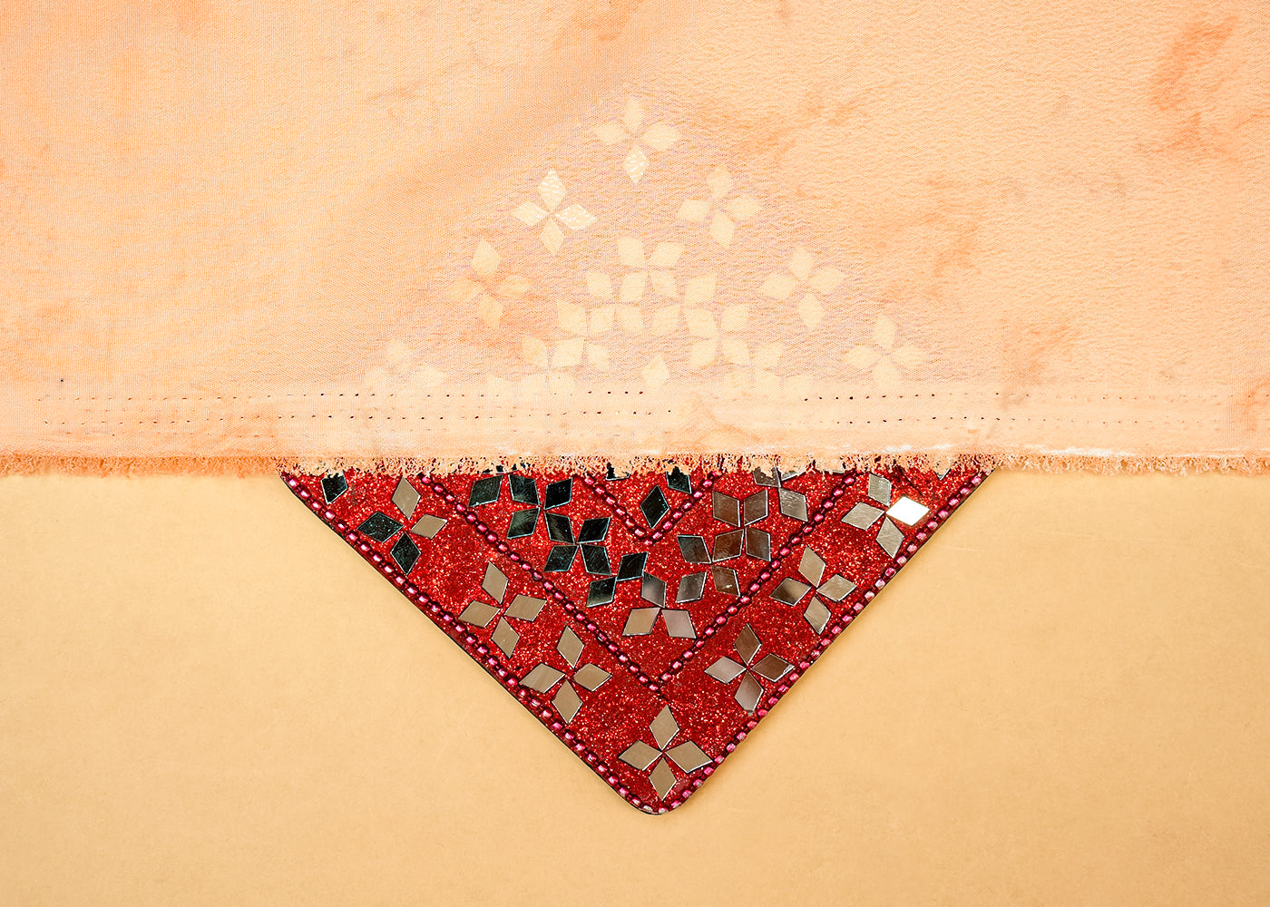 Peach Crepe Fabric with Allover Self Print 14601