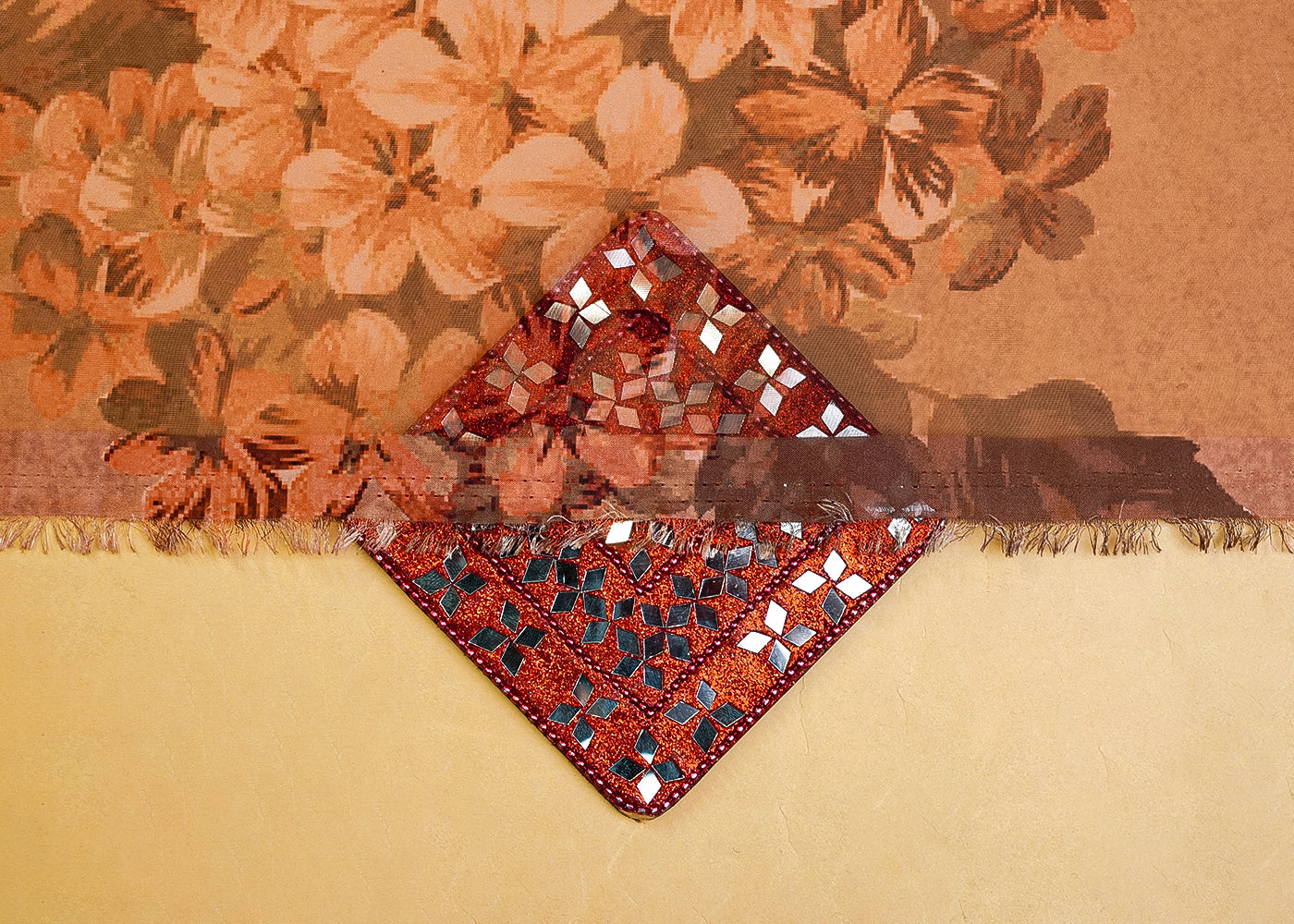 Brown Organza Fabric with All Over Floral Print 14610