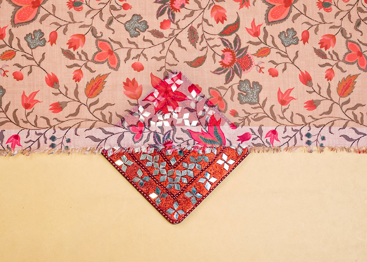 Dusty Rose Pink Organza Fabric with All Over Traditional Print 14612