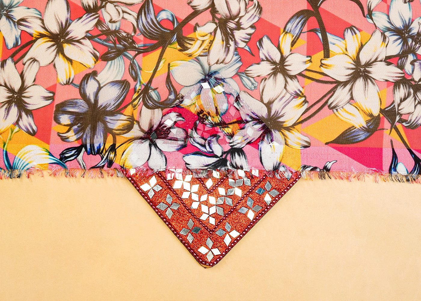 Pink Organza Fabric with All Over Floral Print 14619