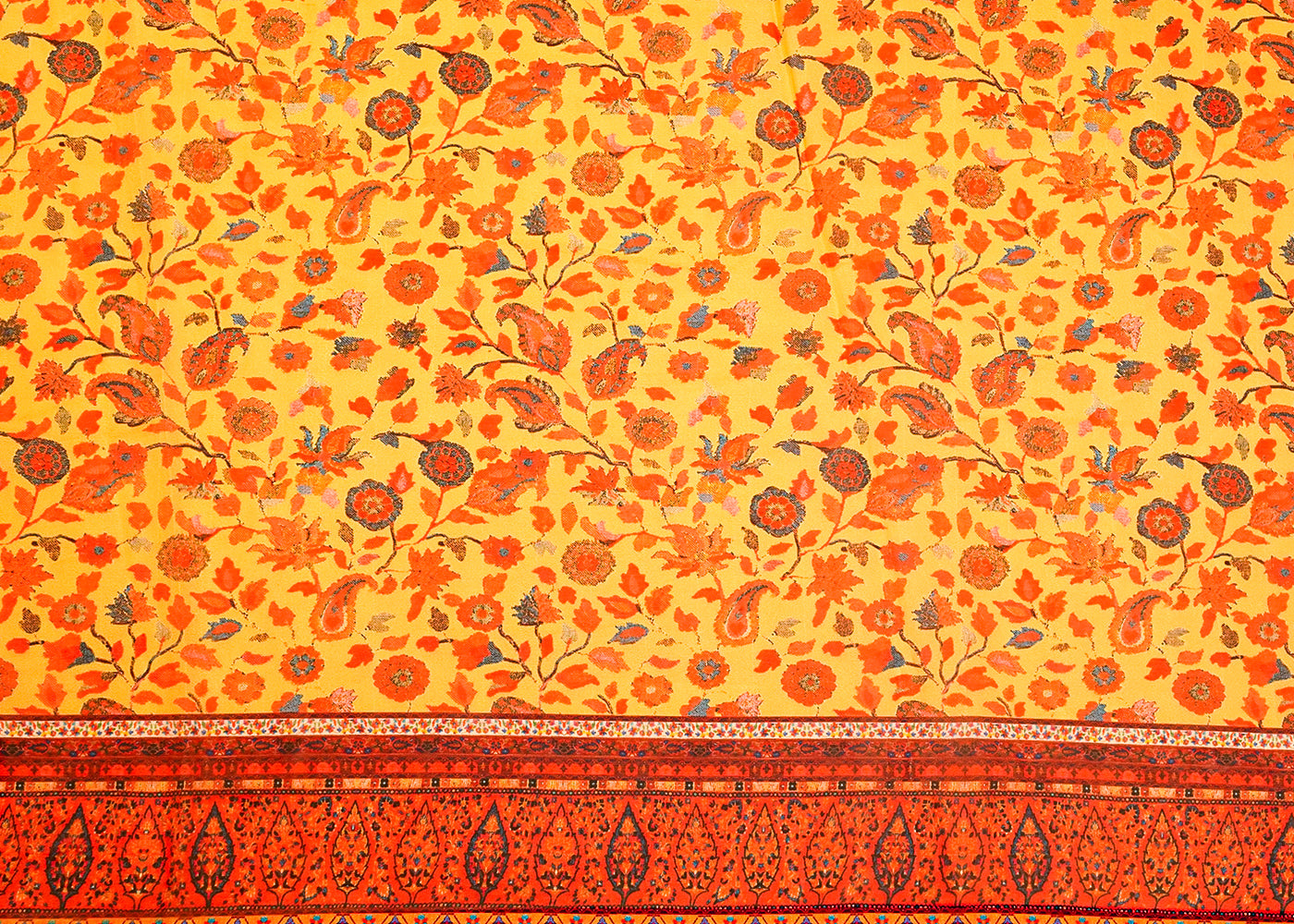 Mustard Organza Fabric with All Over Traditional Print 14621