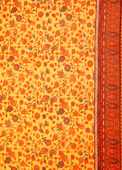 Mustard Organza Fabric with All Over Traditional Print 14621