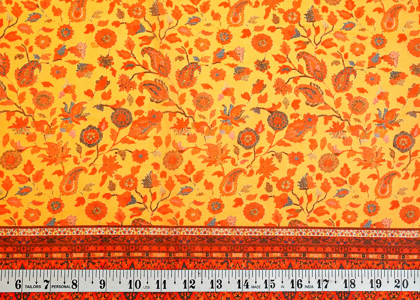 Mustard Organza Fabric with All Over Traditional Print 14621