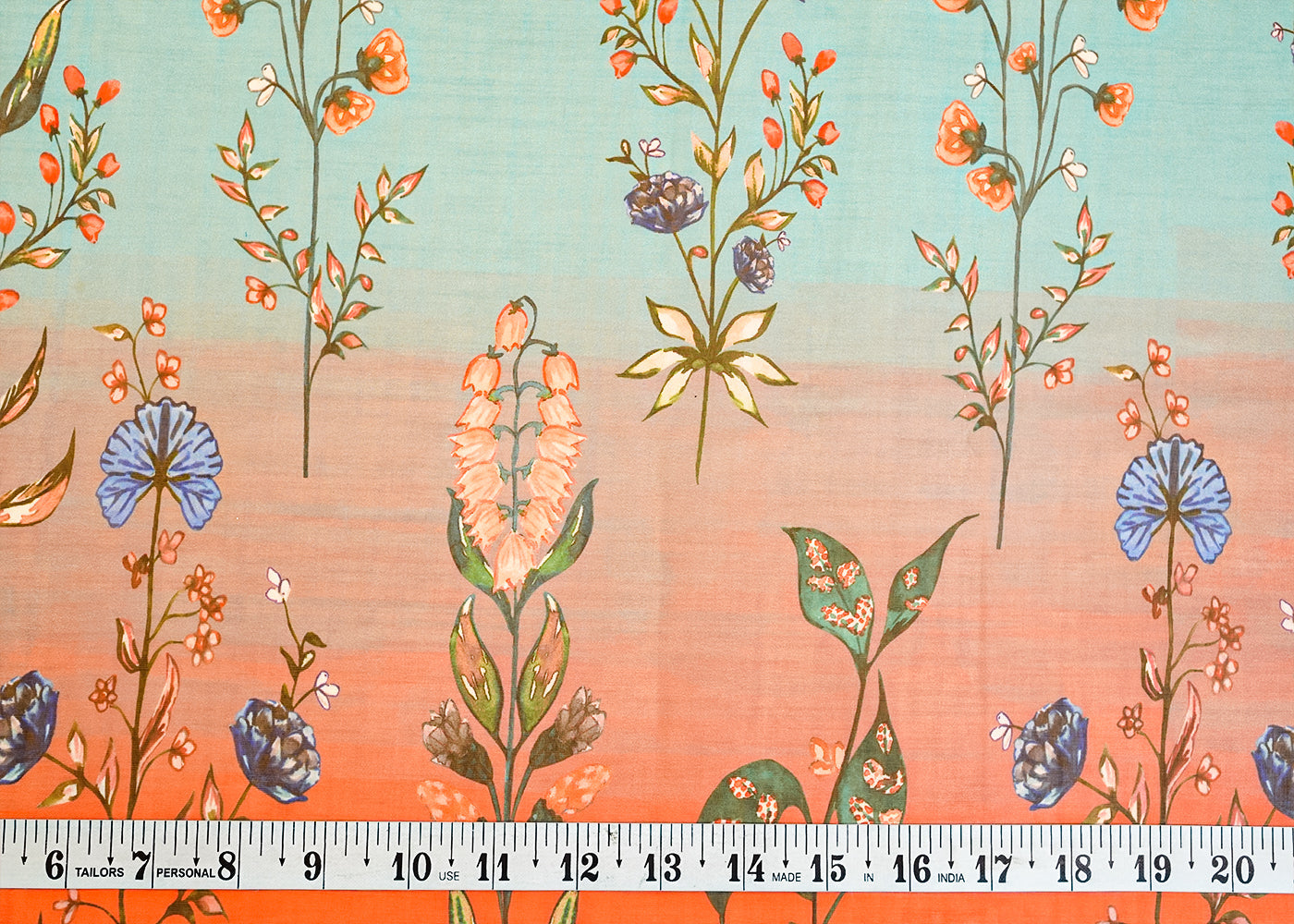 Blue & Orange Organza Fabric with All Over Traditional Print 14623