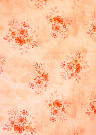 Peach Organza Fabric with All Over Floral Print 14624