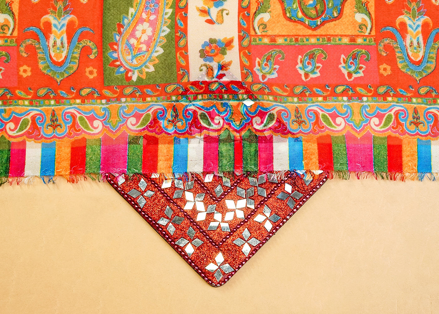 Multi-Colour Organza Fabric with All Over Traditional Print 14627