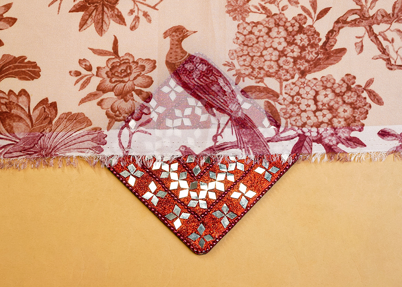 Powder Pink Organza Fabric with All Over Abstract Print 14628