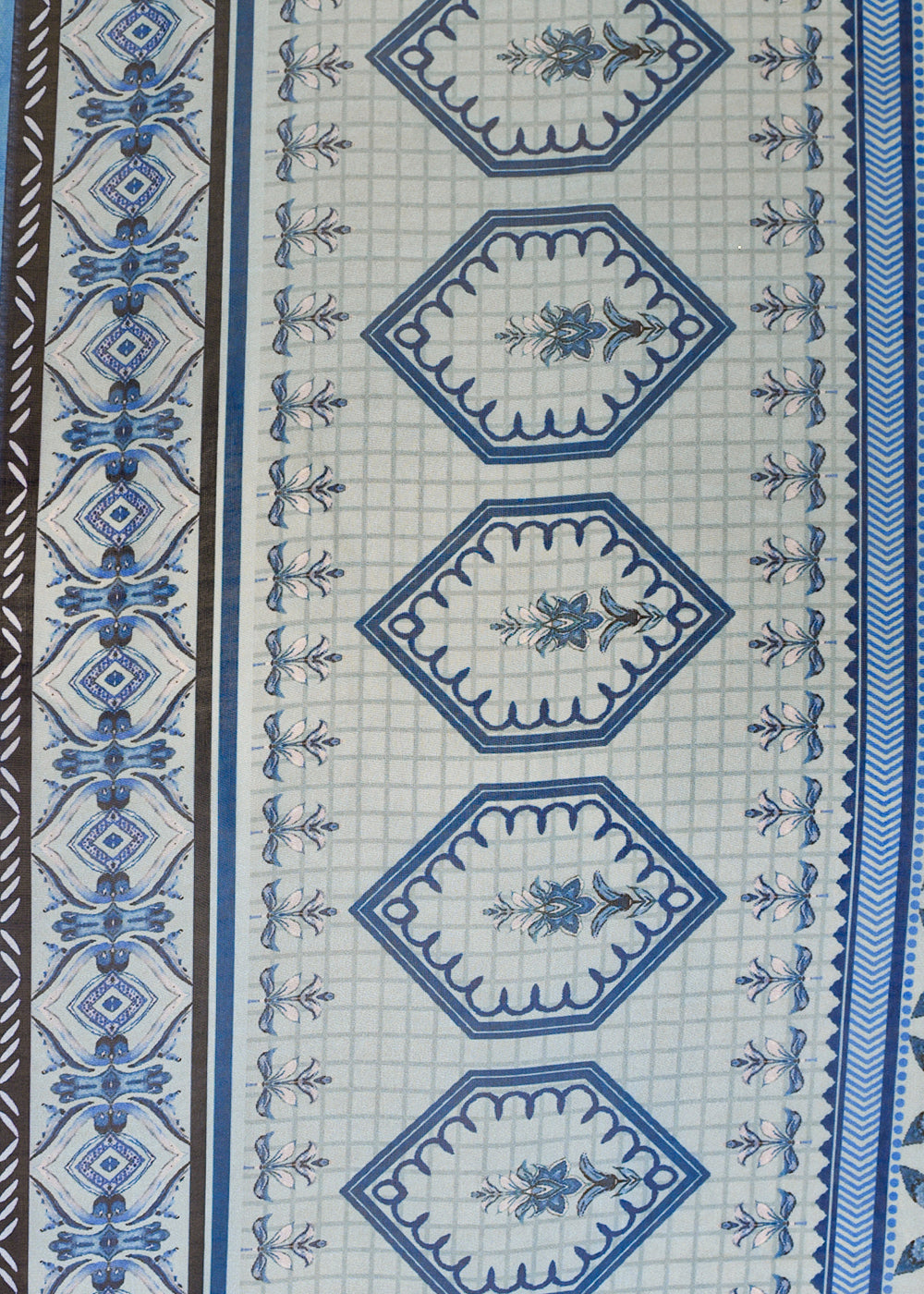 Sky-Blue-Organza-Fabric-with-All-Over-Traditional-Print-and-One-Side-Border-14632