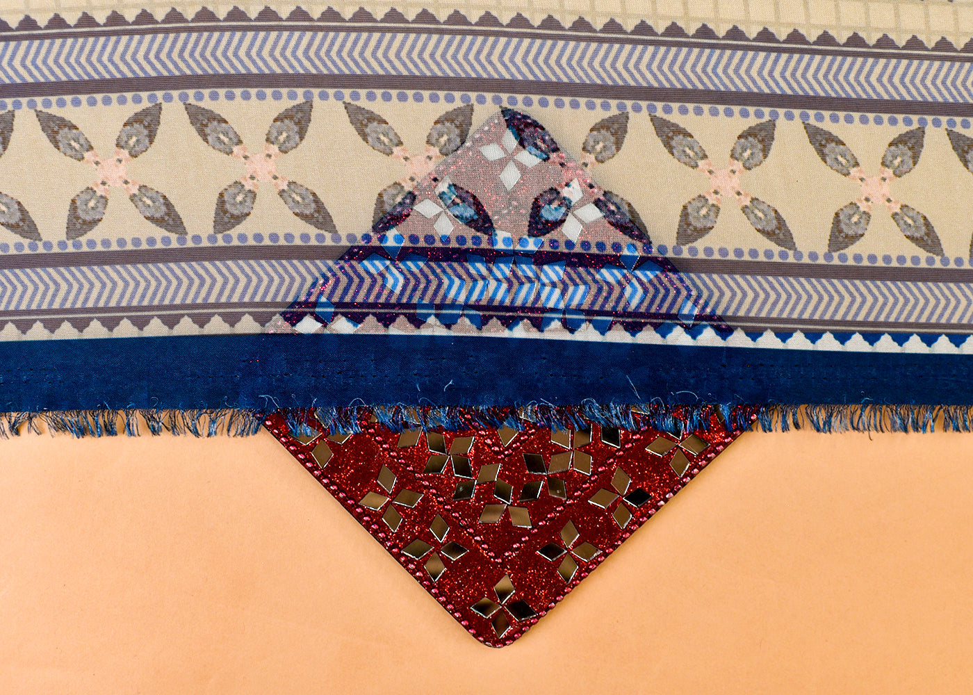 Sky Blue Organza Fabric with All Over Traditional Print and One Side Border 14632