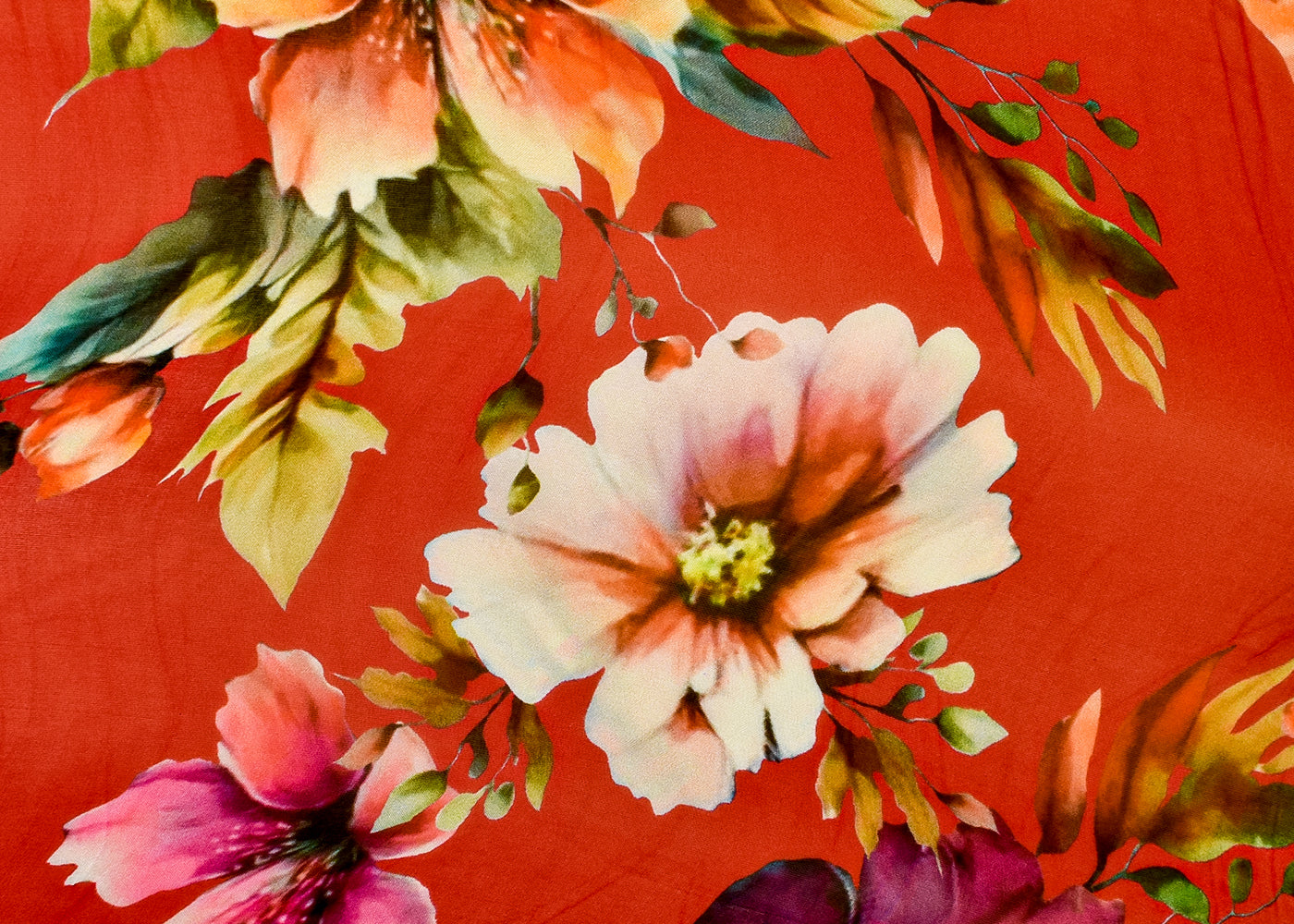 Red Organza Fabric with All Over Floral Print 14637