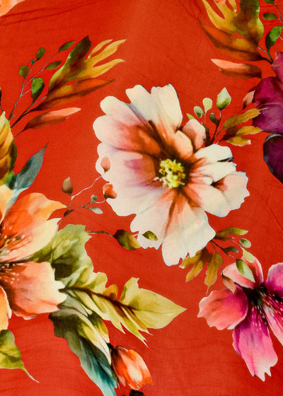 Red Organza Fabric with All Over Floral Print 14637