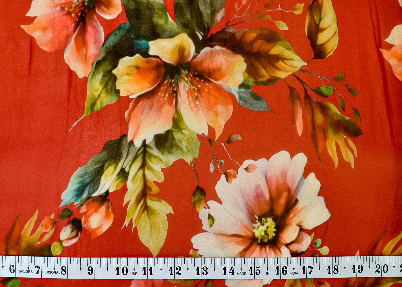Red Organza Fabric with All Over Floral Print 14637