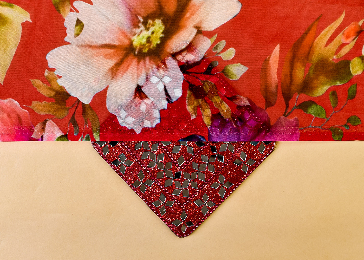 Red Organza Fabric with All Over Floral Print 14637