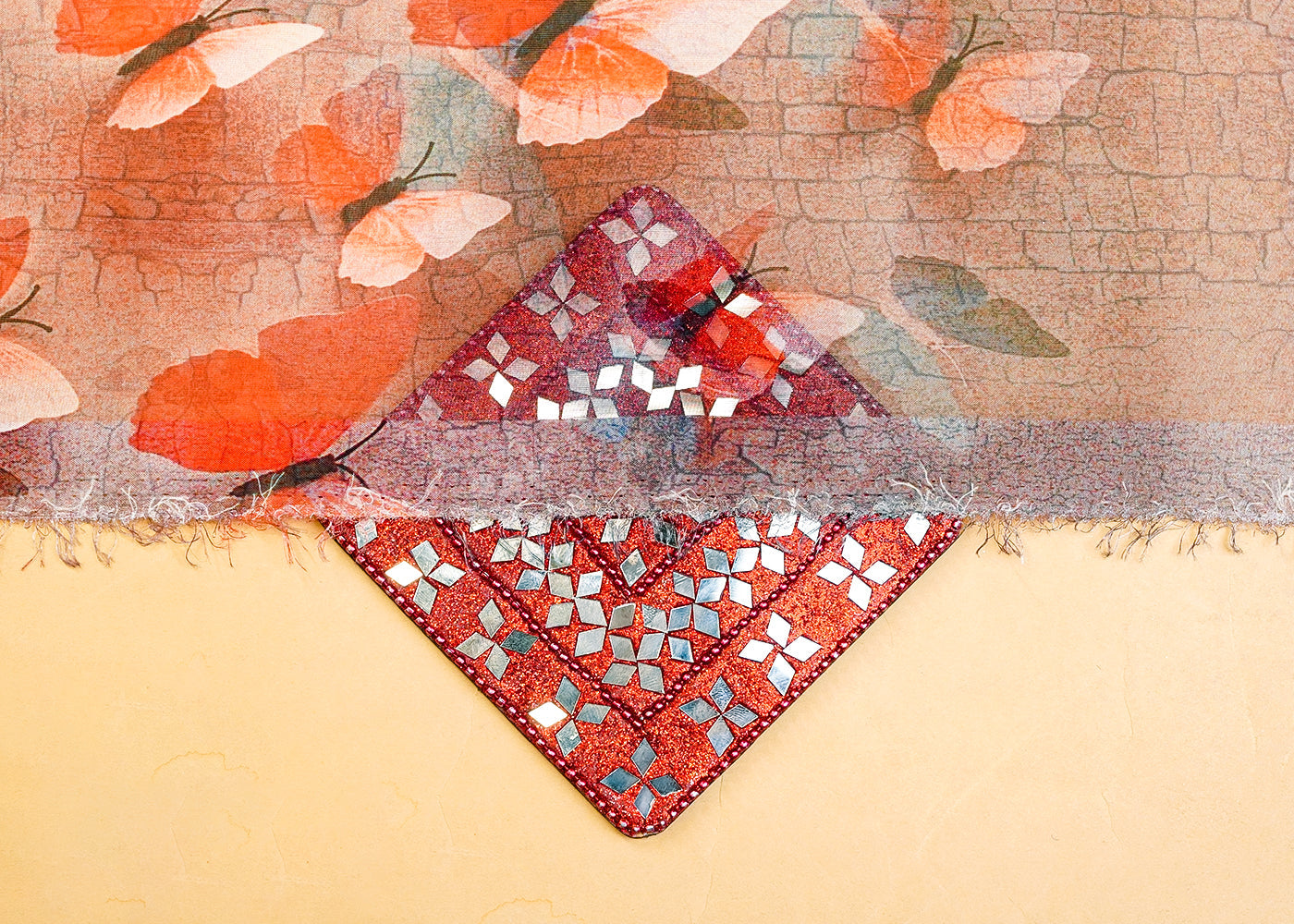 Multi-Colour Organza Fabric with All Over Abstract Print 14640