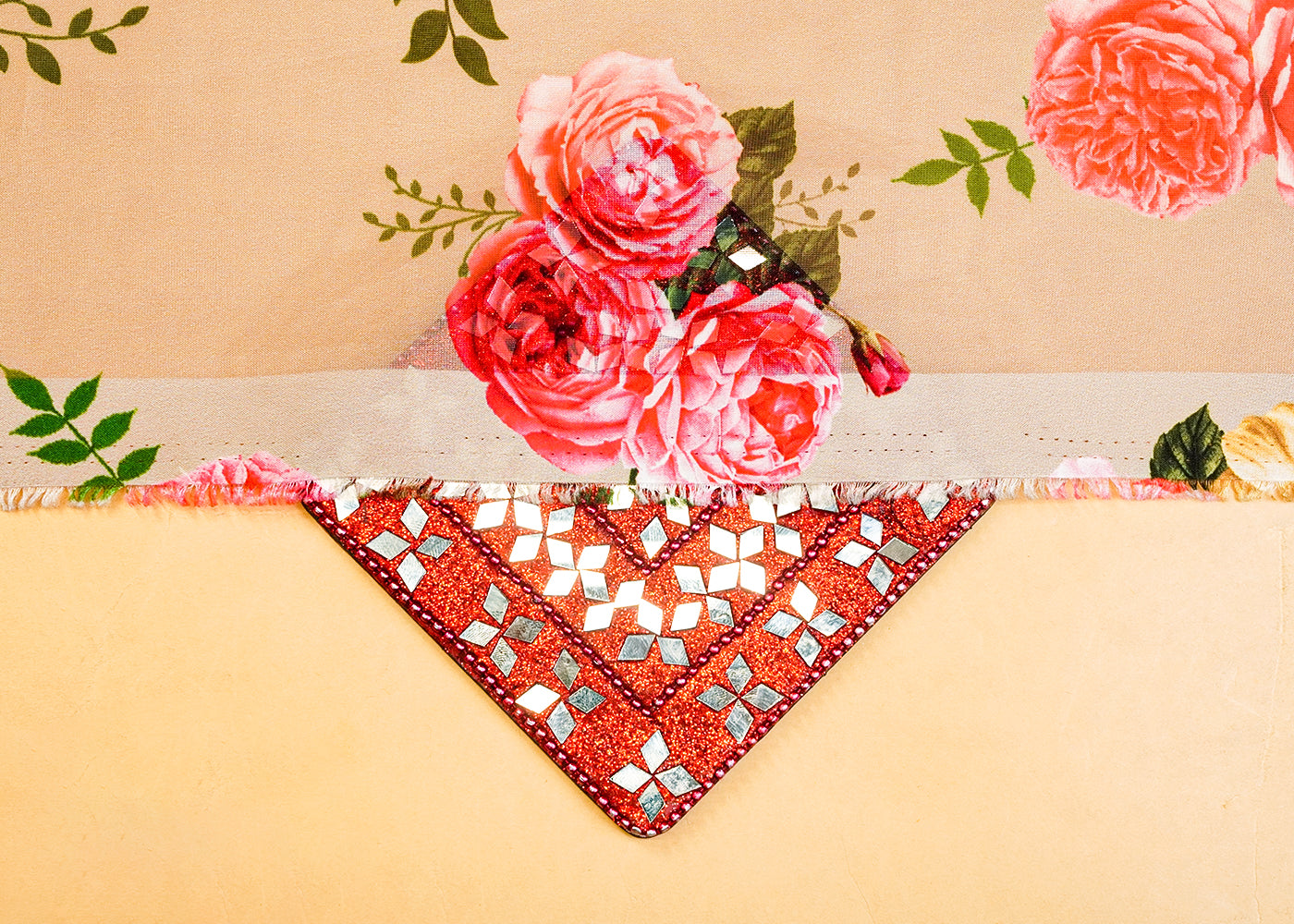 Sand Organza Fabric with All Over Floral Print 14646