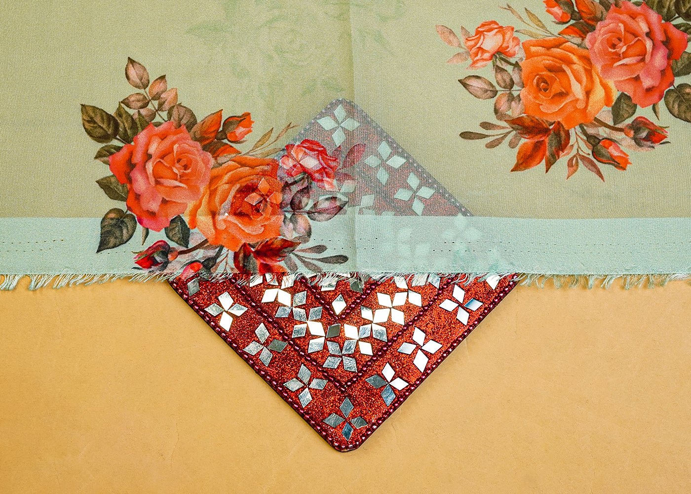 Pista Green Organza Fabric with All Over Floral Print 14647