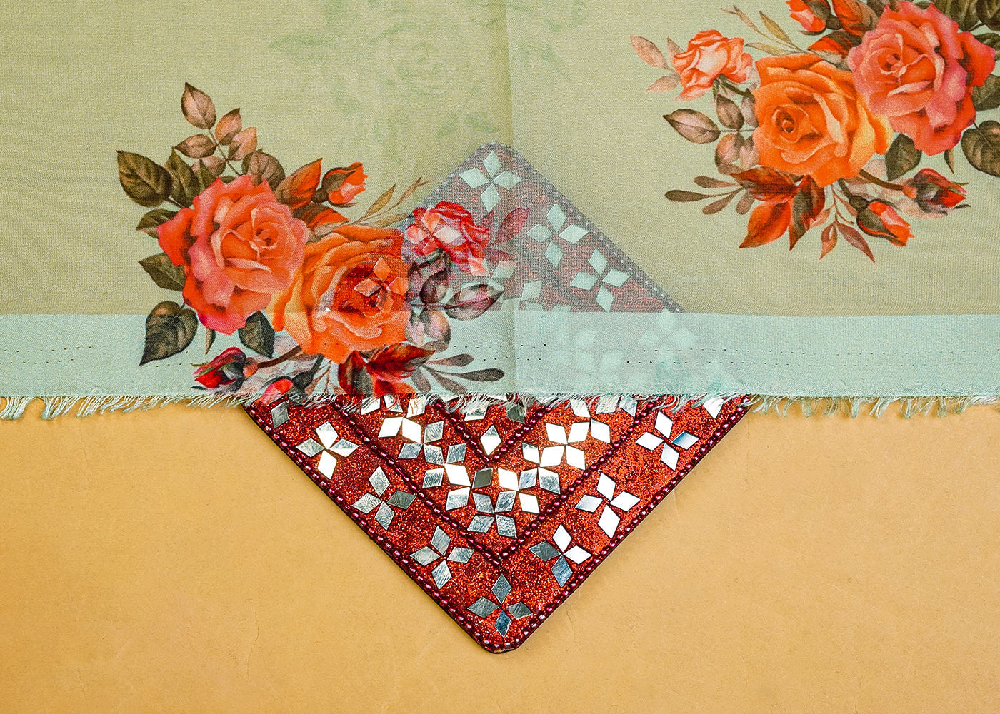 Pista-Green-Organza-Fabric-with-All-Over-Floral-Print-14647-gsm-testing