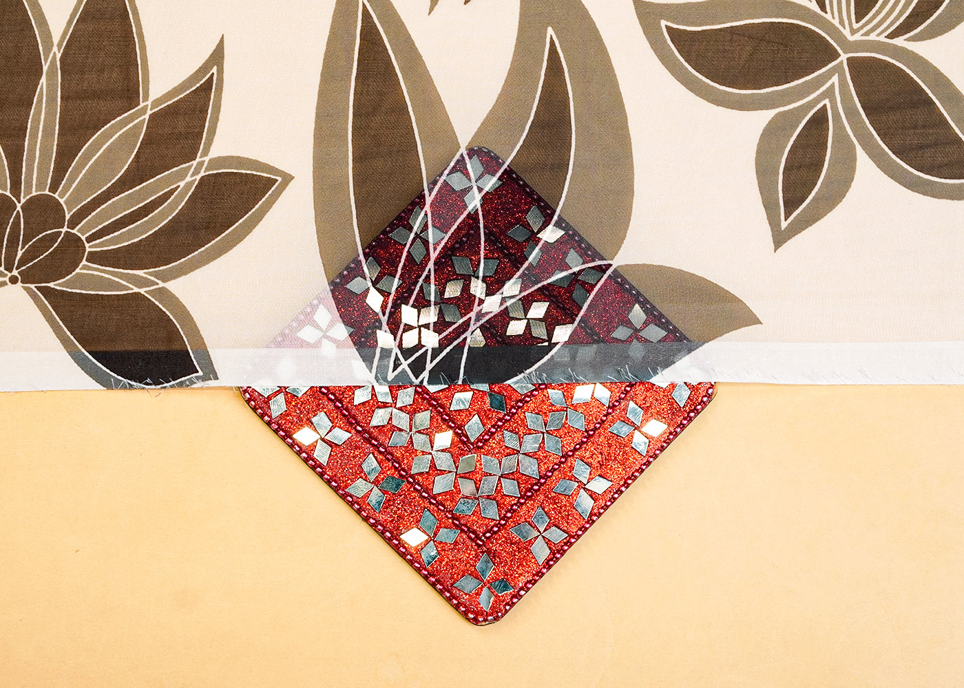 White Organza Fabric with All Over Abstract Print 14648